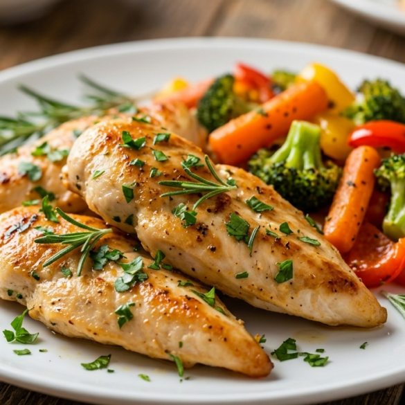 chicken tenderloin recipes served with roasted vegetables and lemon
