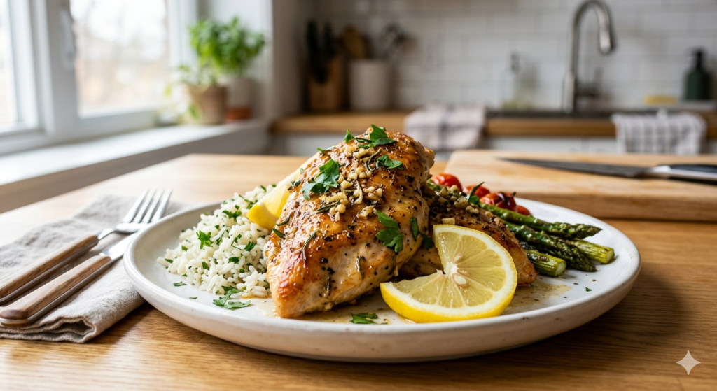 Quick Chicken Dinner in 20 Minutes – Garlic Lemon Pan-Seared Chicken Breast